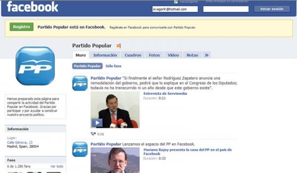 El PP estrena su espacio en el "país de Facebook" 